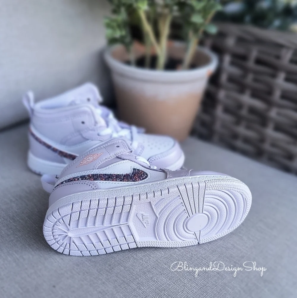 Girls Jordan 1 Mid SE Toddler Shoes Custom With Swarovski Crystals Personalized